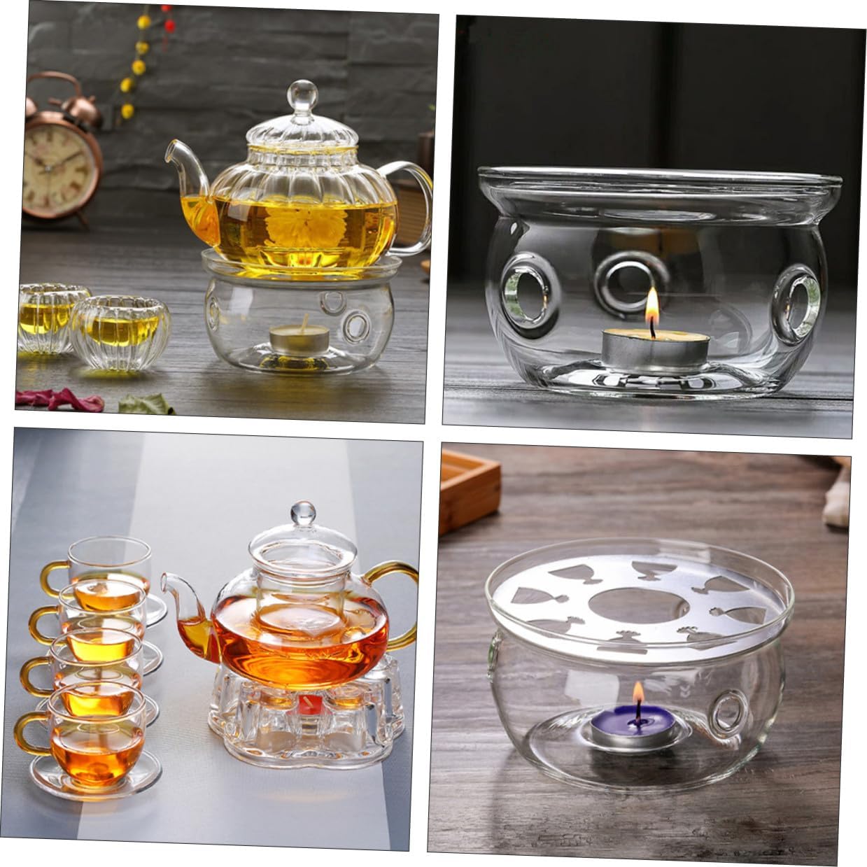 PRETYZOOM 2pcs Borosilicate Glass Teapot Warmer with Round Heart-Shaped Bases Practical Tea Heater Stand for Home Office Heat Preservation Without Candle
