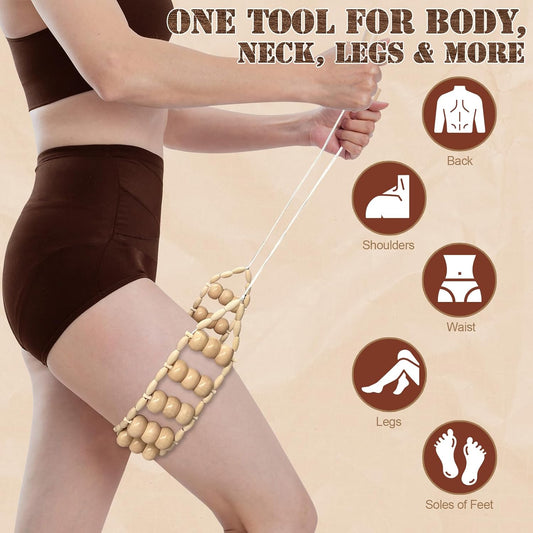 Wood Therapy Massage Tools, Wooden Back Roller Rope Maderoterapia Kit | Deep Tissue Muscle Relief, Portable Wood Massager for Back, Legs, Lymphatic Maderoterapia Body Massage