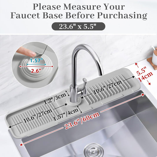 PoYang 23.6 Inch Silicone Sink Splash Guard, Kitchen Sink Mat, Light Grey