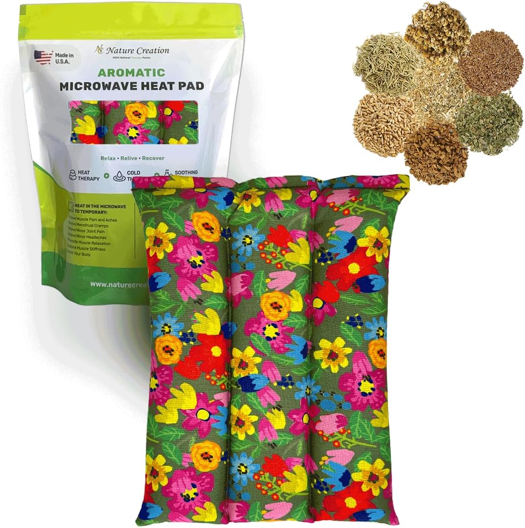 Nature Creation Microwaveable Herbal Heating Pad for Lumbar - Soothing Hot & Cold Therapy Pack for Lower Back- Soothing Relaxation, Warmth and Comfort - Lavender Flowers
