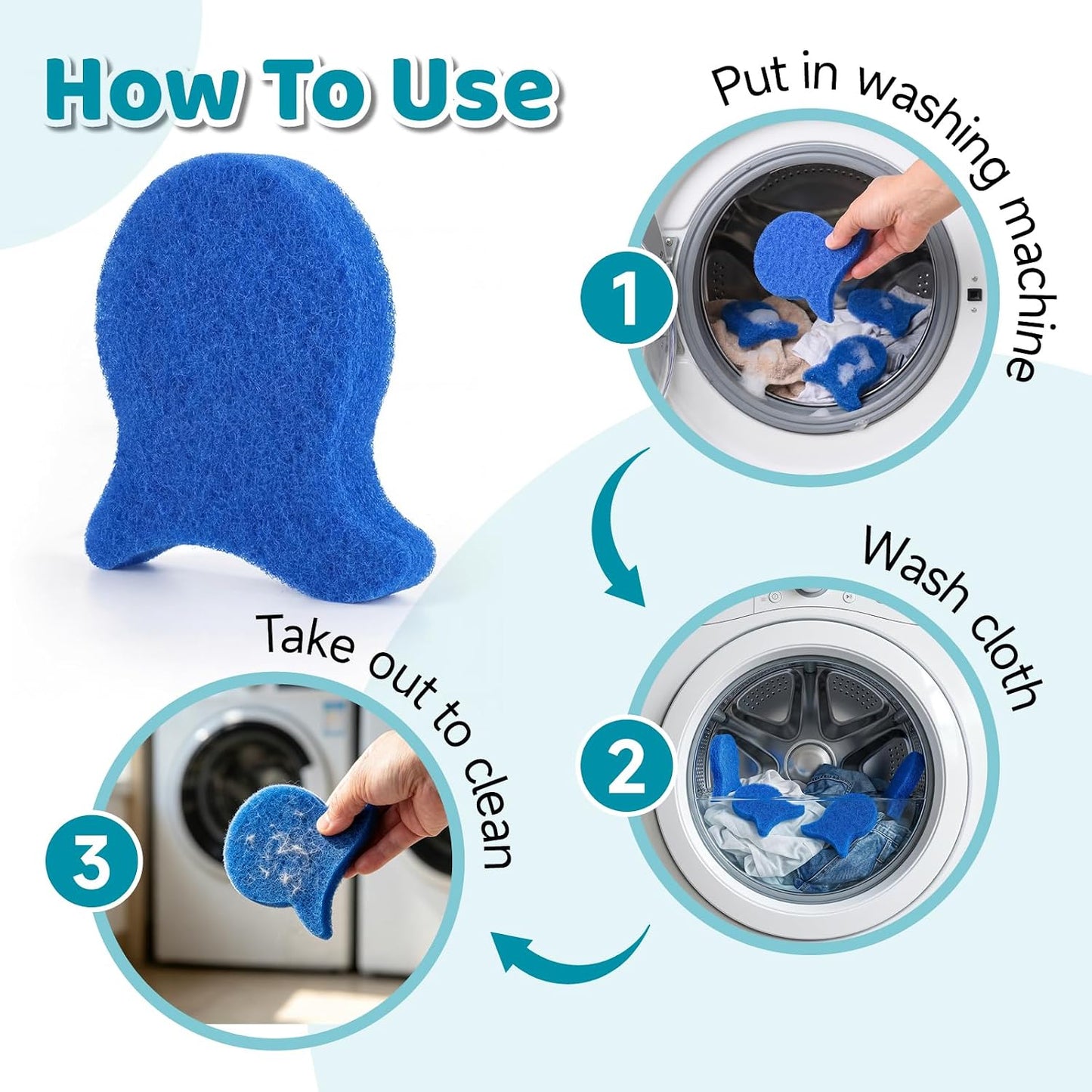 Pet Hair Remover for Laundry, 6 Pack Reusable Hair Catcher for Washer | Dog Hair Remover for Laundry, Removes Fur/Lint/Dander, Fur Catcher for Washing Machine, Fish Tail Design, Navy Blue
