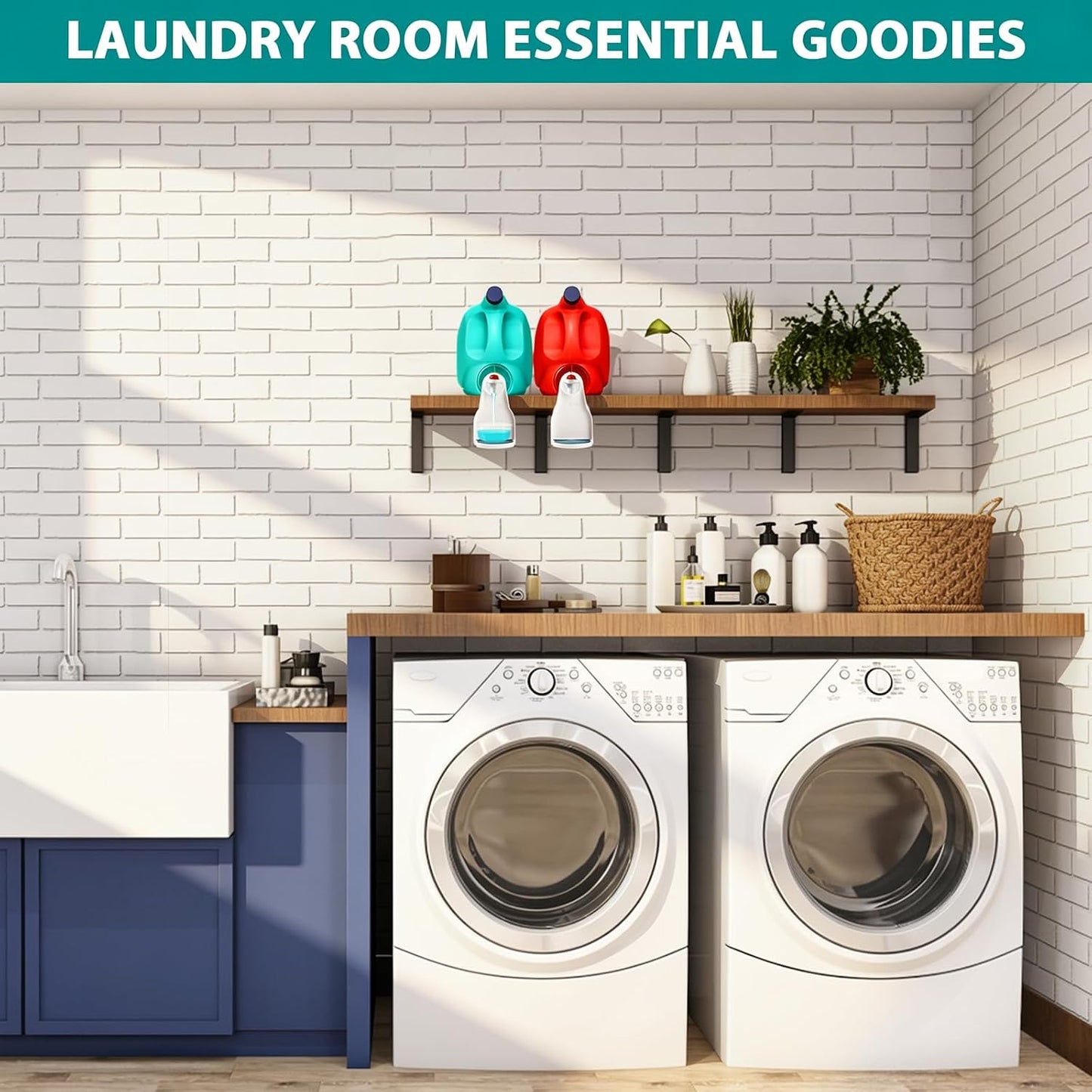 2 Pack Laundry Detergent Cup Holder, Upgraded Labor-Saving Nozzle Button Drip Catcher, Anti-Leak Drip Tray Organizer, No Mess for Most Laundry Detergent & Fabric Softener Bottles
