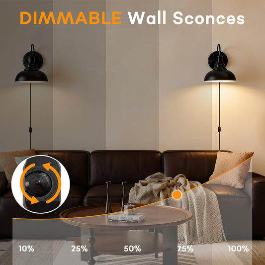 Lightess Black Rechargeable Battery Operated Wall Sconces Set of 2 | Wireless Cordless No Hard Wiring Required Remote Controlled 12 Colors Dimmable Gooseneck For Vintage Bedroom Wall Decor