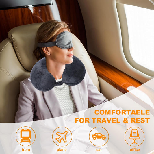 Travel Pillow,100% Pure Memory Foam U Shaped Neck Pillow,Super Lightweight Portable Headrest Great for Airplane, Car,Home,Office,Sleeping Rest (Grey)