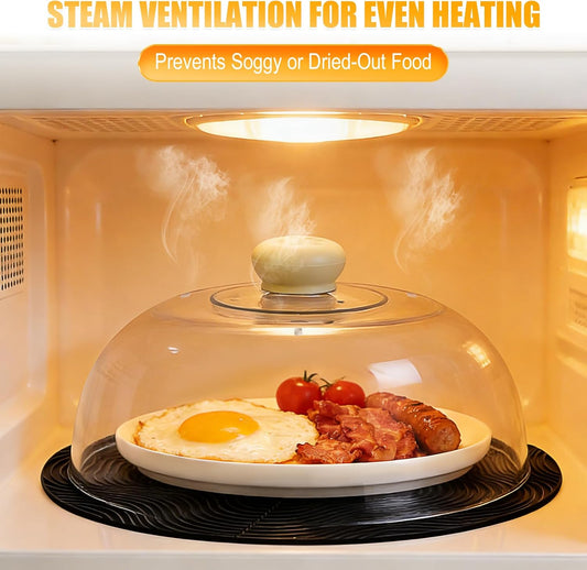 Glass Microwave Splatter Cover with Silicone Mat, 10Inch Plate Splatter Food Lid with Integrated Grip Handle and Vent Hole, BPA Free, Dishwasher Safe