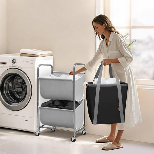 STORAGE MANIAC Vertical Rolling Laundry Hamper, 4 Section Laundry Sorter with Wheels and 2 Breaks, 4-tier Laundry Baskets for Small Space, Dorm, Laundry Room, Closet, Multicolored 4-tier
