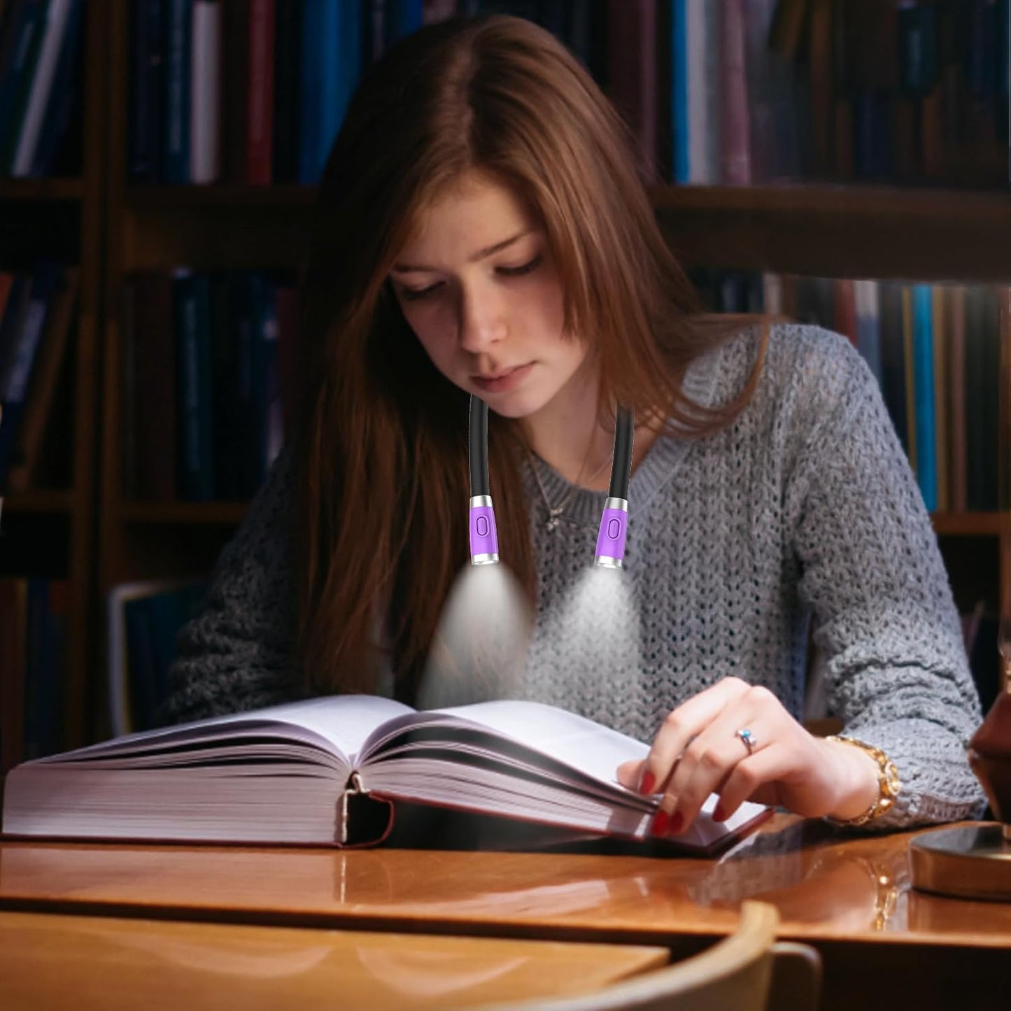 Vekkia Rechargeable LED Neck Book Light for Reading in Bed | 3 Brightness Levels/Flexible Soft Silicone Arms Comfortable Wear/Long Lasting,Great for Readers, Craft & Knitting
