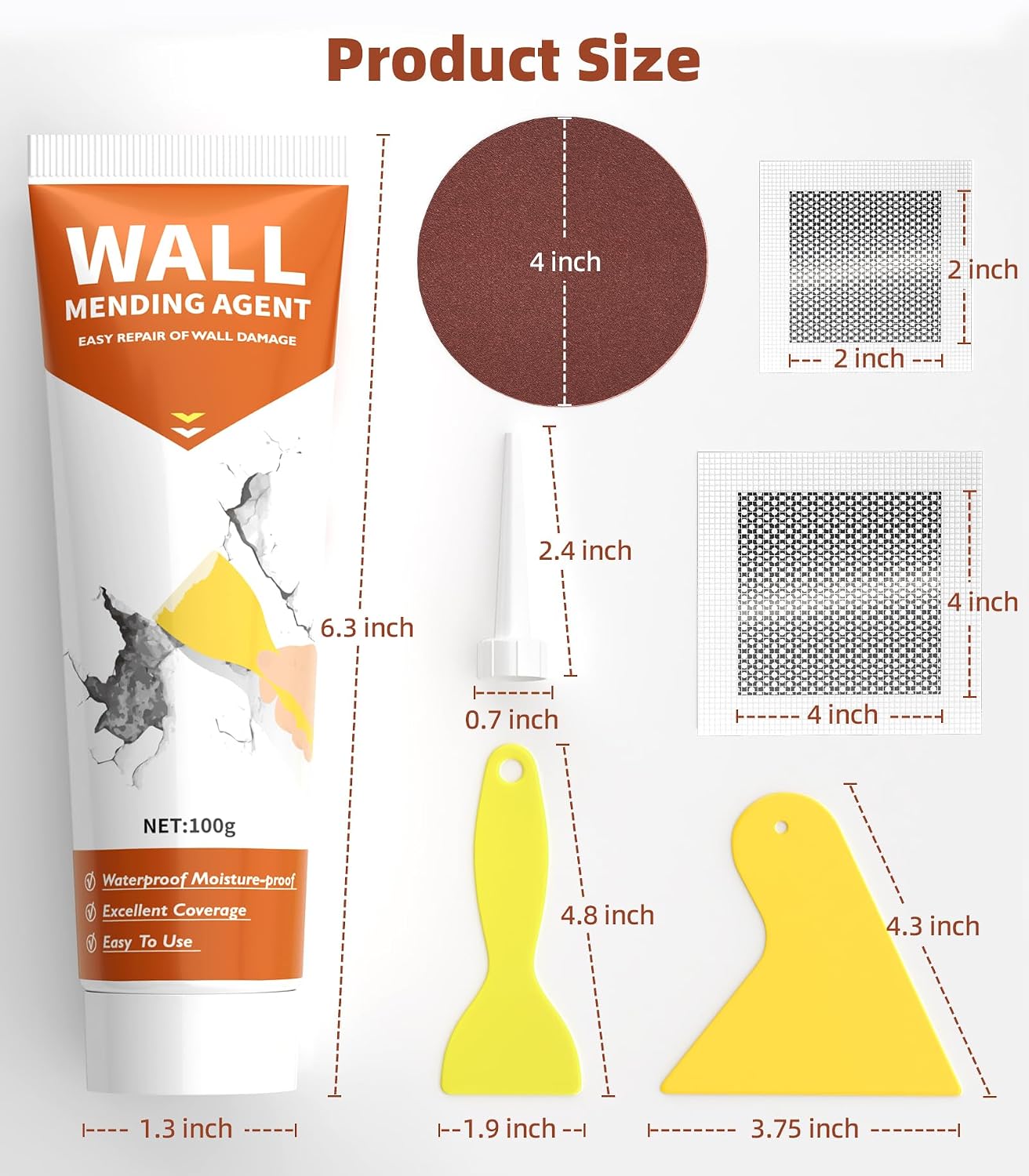 NINGOO Drywall Repair Kit,2 Pack Wall Repair Paste for Wall Holes & Cracks | 4 Wall Patches,2 Scraper,4 Sandpapers,Quick Drying,Apartment Friendly