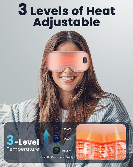Cordless Rechargeable Heated Eye Mask for Dry Eye with 2 Replaceable Shells | 3 Heat Levels, 1000mAh Rechargeable, Eye Relief, Improved Sleep, Eye Heating Pad for Travel, Blue