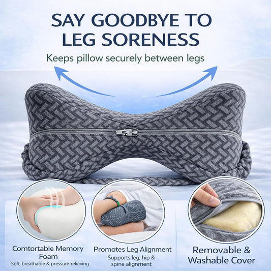 2026 Upgraded Butterfly Leg Pillow for Side Sleeping with Strap, Knee Pillow Between Legs for Sleep, Post-Surgery Leg Elevation for Blood Circulation, Sciatica Support for Back, Knees, Joints & Spine