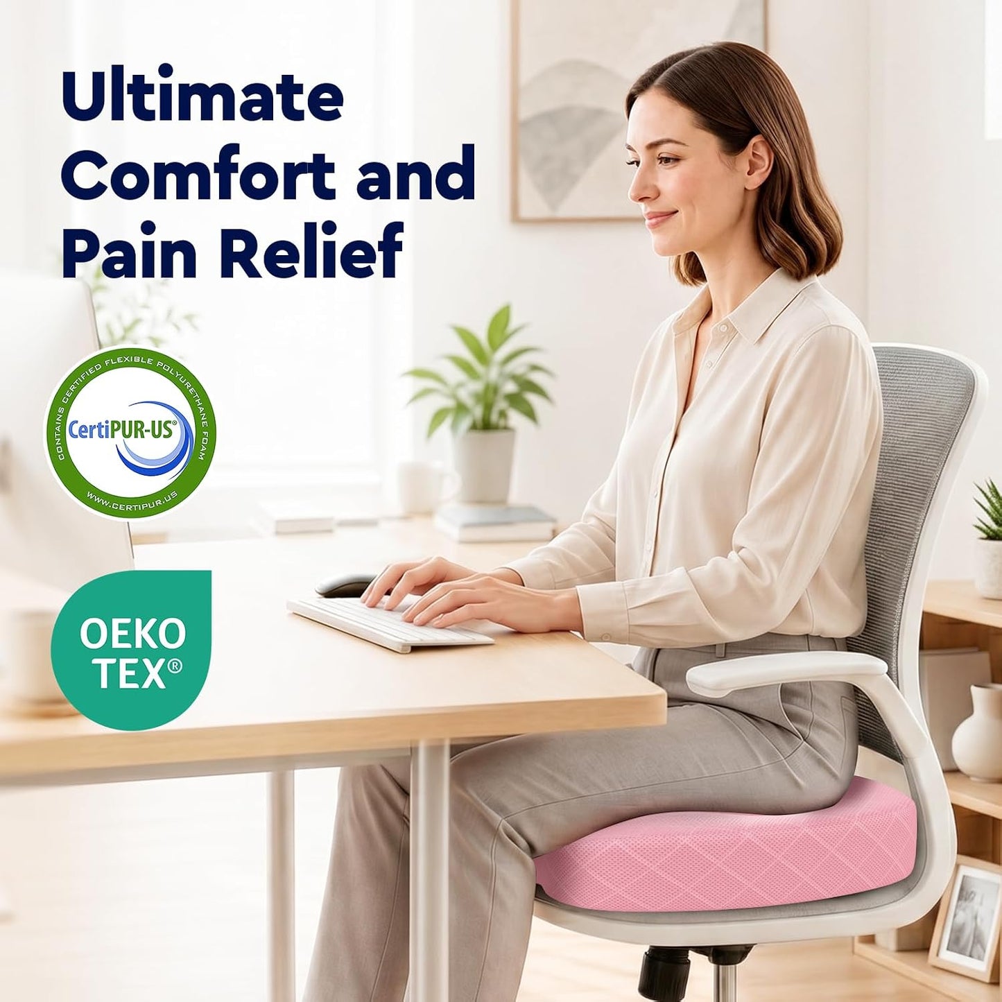 TushGuard Office/ Car Seat Cushion, Non-Slip Sciatica & Back Coccyx Tailbone Pain Relief Chair Pad, Memory Foam Butt Pillow for Computer Desk, Wheelchair, Driving (Black)