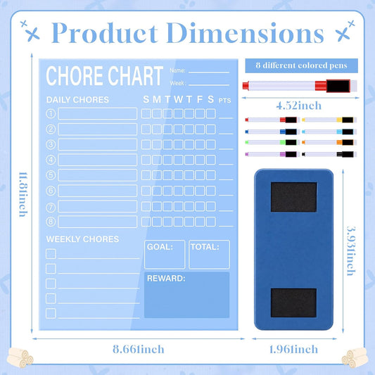 Eaasty Acrylic Magnetic Chore Chart Dry Erase Acrylic Board 8.66" x 11.8" Daily Chore Planner to Do List Reward Responsibility Chart with Magnetic Markers and Board Eraser for Home Refrigerator (Blue)
