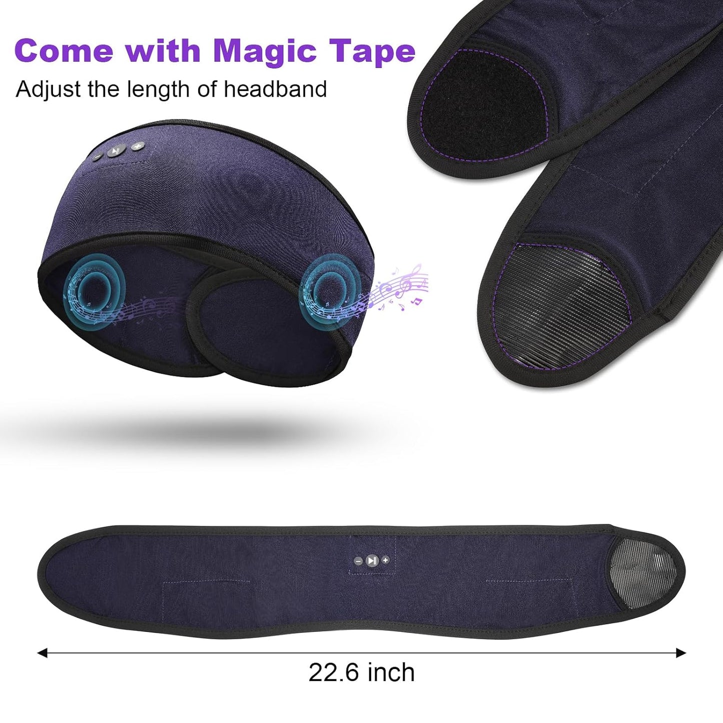 Sleeping Headphones Headband with Adjustable Hook and Loop, Bluetooth Headband Headphones for Sleeping Workout Running Yoga Gift - Unisex Purple