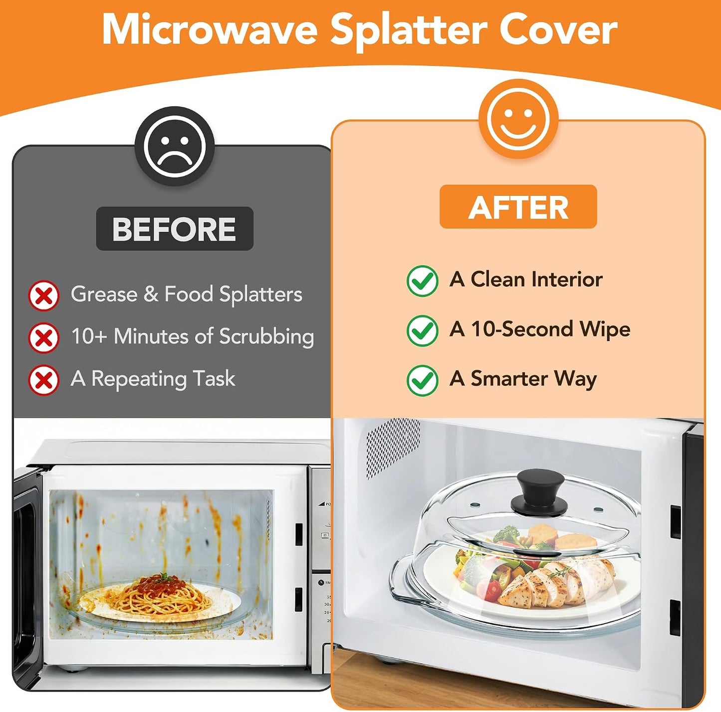 10 inch Glass Microwave Cover for Food,2-in-1 Microwave Splatter Cover with Silicone Pad, Microwave Plate Lid with Vent Holes & Easy-Grip Handle
