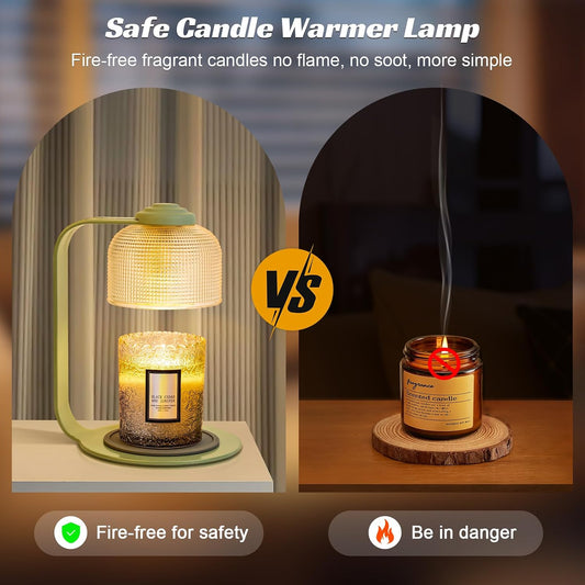Candle Warmer Lamp Green with Clear Glass Globe and Timer & Dimmable Light