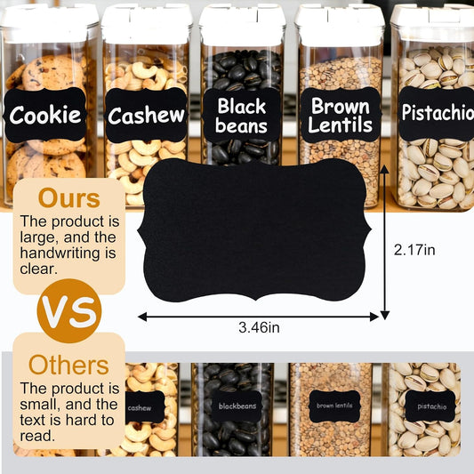 200PCS Chalkboard Labels, 13 Shapes & 3 Sizes, Reusable Blackboard Stickers | Includes 1 Liquid Chalk Marker, for Pantry Jars, Food Containers, Spice Racks & Organization