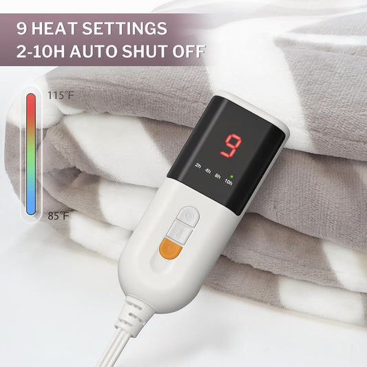Heated Throw Blanket, 5 Heat Levels & 3 Hours Auto Off, Grey | ETL & FCC, fast warming, 50" x 60", flannel and sherpa, couch office use, machine washable, removable controller