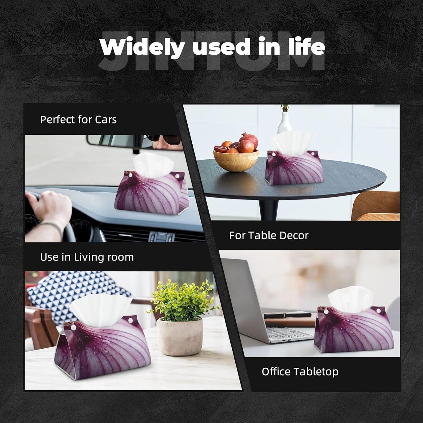 Cut Onion Tissue Box Cover Rectangle Pu Leather Tissue Box Holder for Car Bathroom Bedroom Desk Tabletop Decor