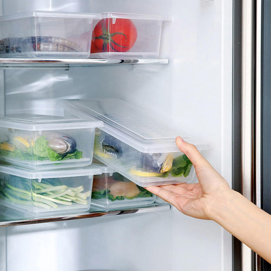 Nsmykhg Food Storage Containers, 6 Pack Fridge Organizer Case with Removable Drain Plate, Produce Containers to Keep Fruits, Vegetables, Meat, Fish Fresh and Dry