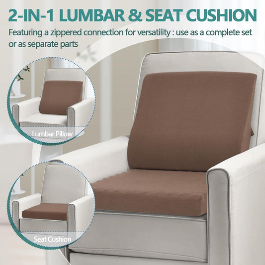 Shinnwa Lumbar Support Pillow for Recliner, Ultra-Soft Foam Back Support Pillow and Egg Crate Foam Seat Cushion 2-in-1 for Couch, Office Chair, for Back Pain Relief, Charcoal