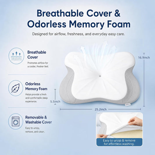 Pain Relief Cervical Neck Pillow for Sleeping, Ergonomic Pillow Cozy Sleeping, Odorless Memory Foam Pillow for Side Back Stomach Sleepers