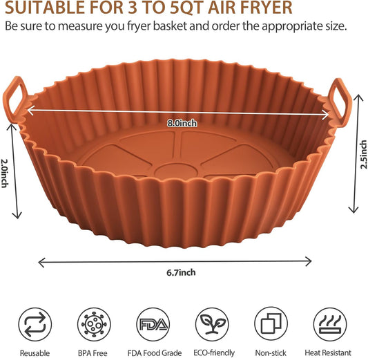 2 Pack Air Fryer Silicone Liners for Ninja, Reusable Silicone Bowl Basket Fit for 3 to 5QT Air Fryer, Replacement of Flammable Parchment Paper, Baking Tray Oven Accessories (Top 8in, Bottom 6.8in)