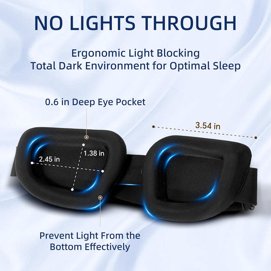 3D Contoured Sleep Mask for Women Men, 100% Blackout, Deep Cups | 3D Contoured Sleep Mask, 100% Blackout, Deep Eye Cups, Memory Foam, Adjustable Strap, Deep Sleep, Travel, Nap & Night Sleep