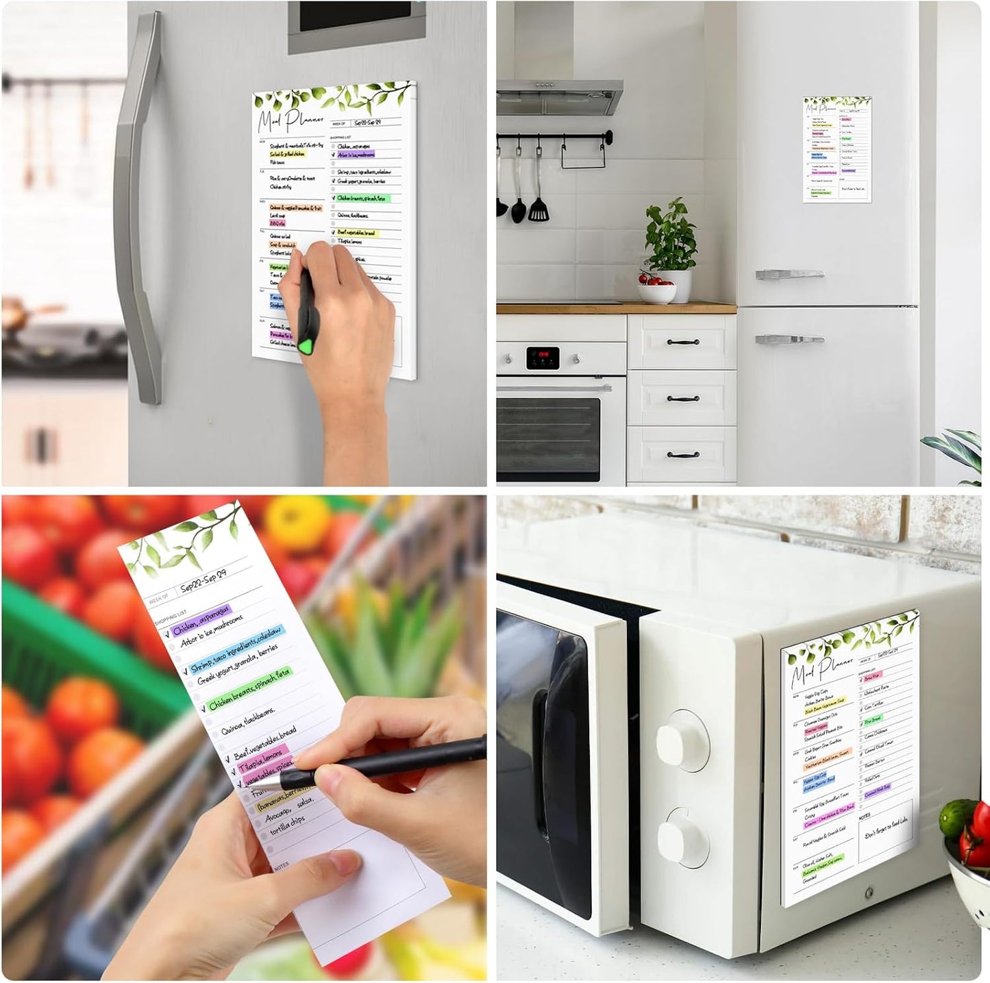 2 PCS Weekly Meal Planner Magnetic for Fridge 8.3x5.5”, Undated Meal Planner and Grocery List Tearable Shopping List, Magnetic Menu Planner for Fridge for Weekly Plan - 50 Pages/Book