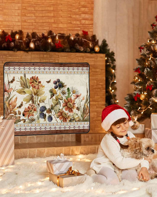 Vintage Floral Magnetic Fireplace Cover, Fireplace Draft Blocker, Elegant Pastoral Botanical Retro Art Fireplaces Blanket for Heat Loss/Cold Air, Fireplaces Draft Stopper Cover for Inside 45"x34"
