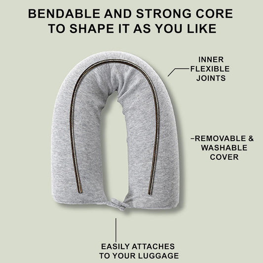 Dot&Dot Twist Memory Foam Travel Pillow, Bendable Neck Pillow for Airplane, Car and Home, 26-Inch Adjustable Roll with Washable Cotton Cover, Gray