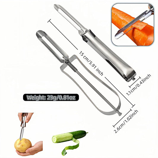 Professional Stainless Steel Vegetable Peeler - Old-School Rotary Blade for Potatoes, Carrots & Apples | Ergonomic Handle, Eye Remover | Commercial-Grade Kitchen Tool for Home & Restaurant Use