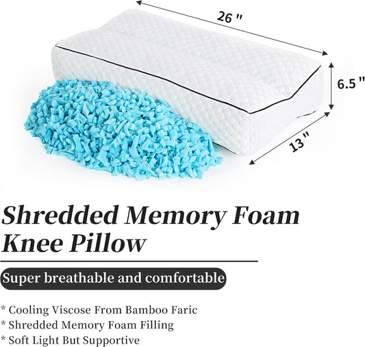 Shredded Memory Foam Knee Pillow for Side Sleepers, Pillow Between Legs for Aligns Spine, Supportive Leg Pillow for Pregnancy Relieves Pressure Hip Leg Elevation, 6.5" Height