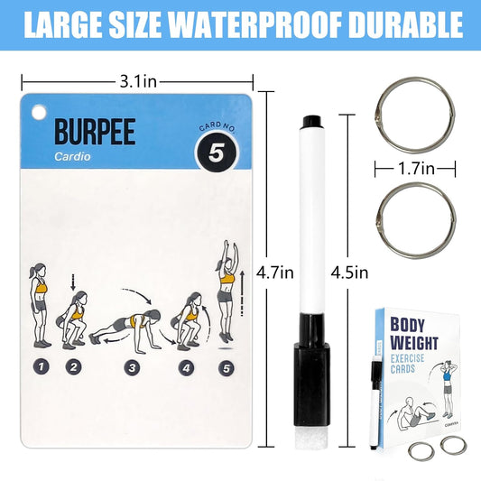 Bodyweight Workout Cards for Women & Men-50 Bodyweight Workout Cards,Includes 2 Rings& Dry-Erase for Easy Organization-Home, Gym or Studio (Bodyweight)