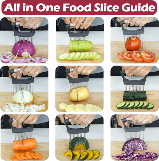 JAYVAR Extra-Large Onion Holder for Slicing, 304 Stainless Steel | 14 Long Needles, Onions Cutter Vegetable Chopper, Tomato Cutter Slicer, Kitchen Gadgets for Evenly Slicing