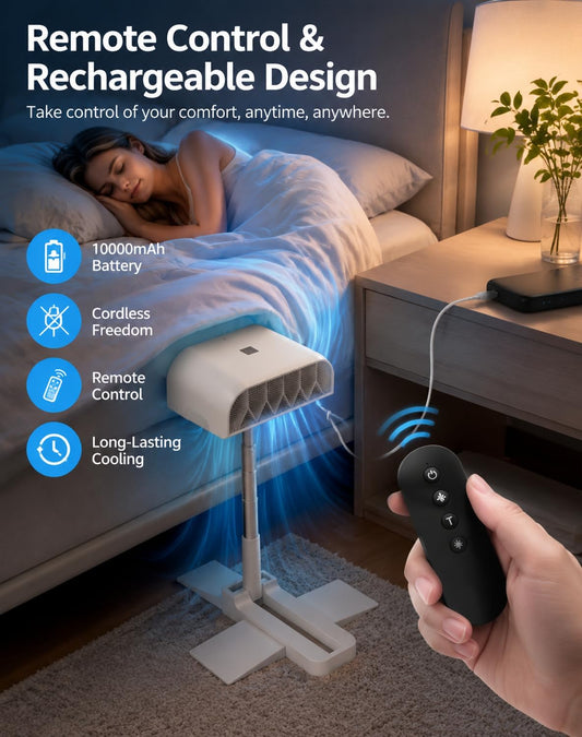 Bed Fan Under Sheets, Bed Fans for Cooling and Sleep Under Sheets, Rechargeable Cordless Bed Cooling Fan System With Remote, Quiet & Height Adjustable, Fits all Mattress Heights