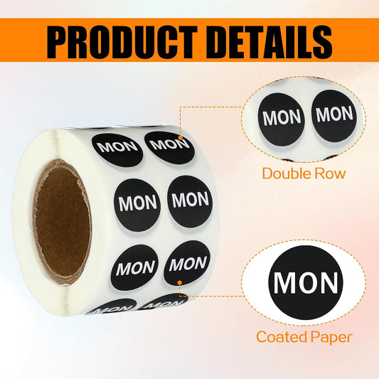 Watersay 7000 PCS Small 7-Day of The Week Double Row Adhesive Stickers Bulk - 0.5 Inch Color Coded Dots Round Food Rotation Labels for Food Containers, Pill Organizer, Planner, 1000 Labels/Roll