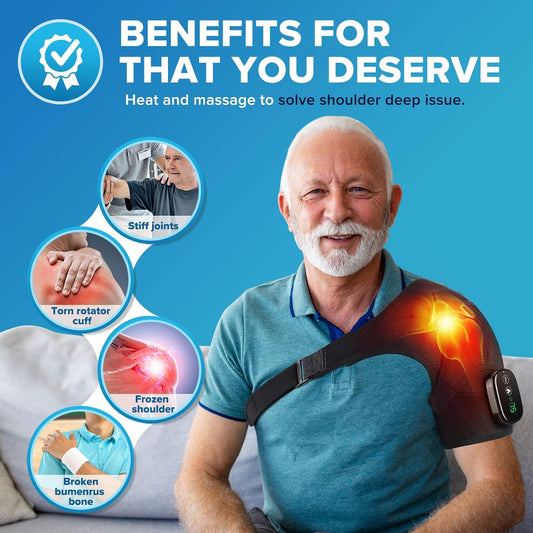Heated Shoulder Wrap with Massage, Shoulder Heating Pad for Rotator Cuff Frozen Shoulder, Cordless Shoulder Heating Pads Shoulder Massager with Heat