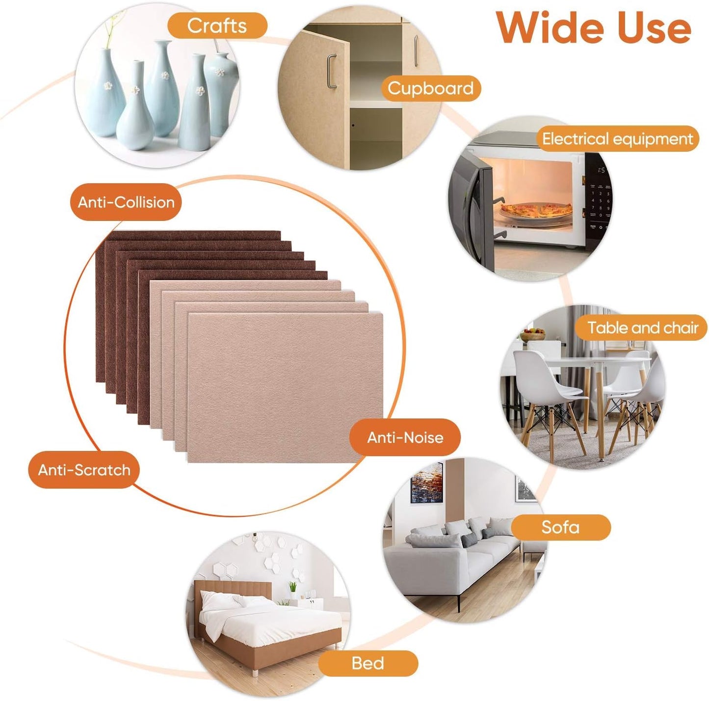 Felt Furniture Pads 10pcs 8" x 6" Adhesive Large Felt Pads, Cuttable | Chair Leg Pads, Hardwood Floor Protectors for Furniture, Black