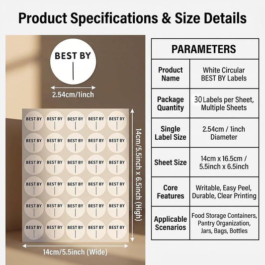 300 Pcs Expiration Date Stickers, 1 Inch Round Blank Best By Labels, Self Adhesive Food Date Stickers for Food Containers, Refrigerator, Freezer, Meal Prep, Restaurant and Food Service Use