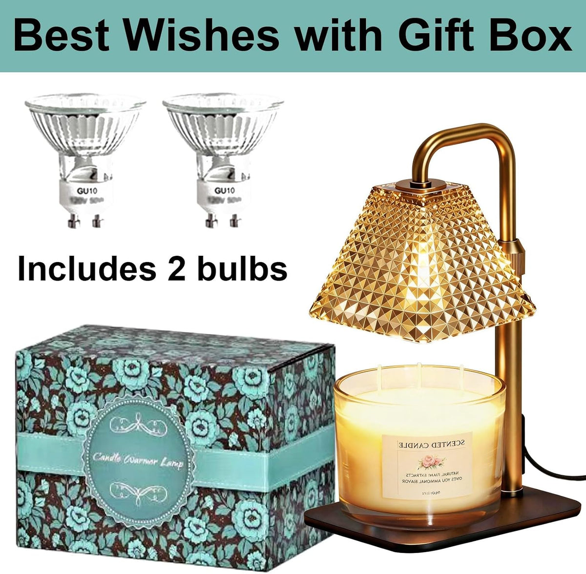 Candle Warmer Lamp with Timer Dimmer Adjustable Height,Electric Dimmable Wax Warmer for Scented Jar Candles,Mom Birthday Gifts for Women,House Warming Gifts New Home Bedroom Decor,Black