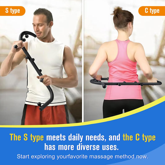 Trigger Point Massage Tool, Back Massager Stick for Pain Relief | Deep Tissue Back & Neck Massager, Two Shapes Reach Between Shoulder Blades, Muscle Knot Remover for Self-Massage