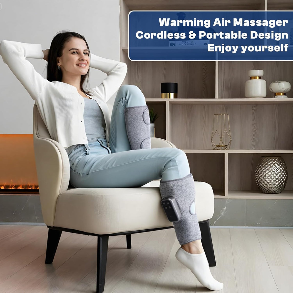Cordless Leg Massager with Heat and Compression, Rechargeable Leg Compression Massager for Circulation, Muscle Relaxation for Calf, Gifts for Dad Mom Men Women Gym Office Home