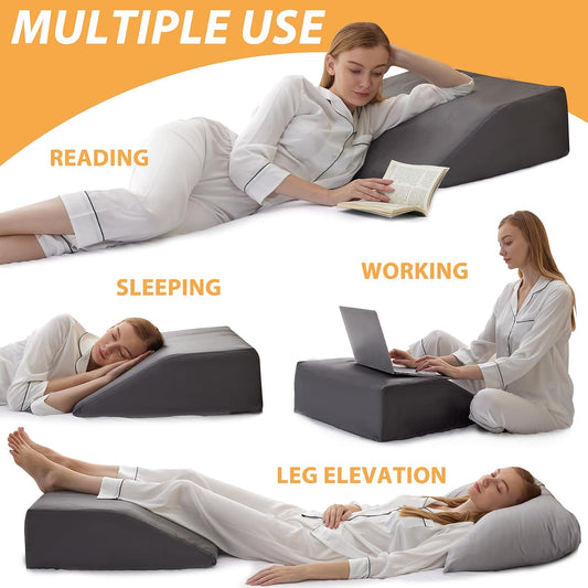 Bedluxe Leg Pillow Elevation, Leg Wedge for Blood Circulation, Leg Elevating Pillow for After Surgery, Memory Foam Foot Knee Pillow for Sleeping 23.6×16.8×8 Inch Black