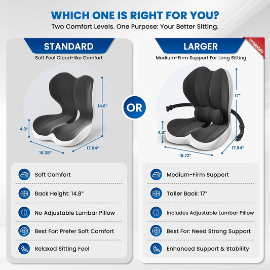 Car Seat Cushion Reducing Sciatica Pressure, Back & Tailbone Comfort | Hollow Design for Coccyx, Double-Sided Anti-Slip, L-Shaped Ergonomic Memory Foam Lumbar Cushion, Suitable for Long Sitting