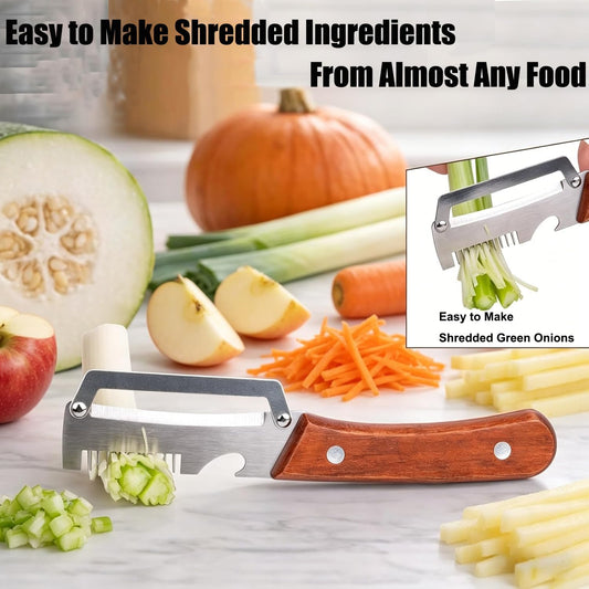 Multifunctional Vegetable Peeler,3 in 1 Stainless Steel Potato Peeler with Bottle Opener,Wooden Handle Fruit&Veggie Peeler for Kitchen,Carrot Apple Peeling Tool, GreenOnion Shredder Kitchen Gadget,1PC