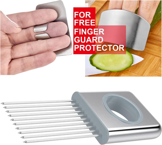 Best Utensils Onion Holder Slicer Vegetable Tools Stainless Steel Easy Onion Holder Slicing Guide Vegetable Tomato Lemon Meat Holder Slicer Tools Cutter, Cutting Kitchen Gadget, Silver