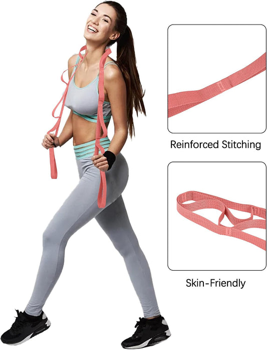 10 Loop Yoga Stretching Strap for Physical Therapy - Non-Elastic Exercise Band for Pilates, Yoga, Stretching for Women & Men