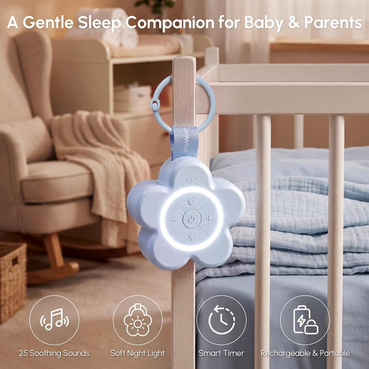 Mewaii Portable Sound Machine Baby for White Noise, Night Light for Kids | 25 Soothing Sounds, Rechargeable Travel Sound Machine, Newborn Essentials Shower Gift, For Nursery, Home, Sleep Aid