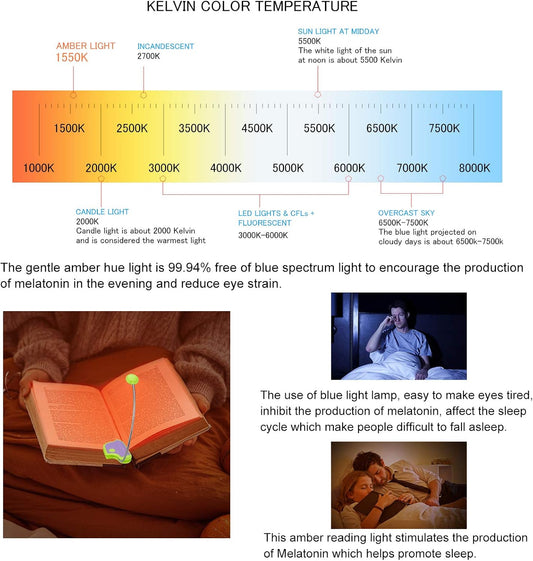 Amber Reading Light Rechargeable, Book Light Kids for Reading in Bed, Clip On Reading Book Light, 2 Lighting Modes, Blue Light Blocking for Eye-Care, Small Bookmark Light for Bookworm-Pink