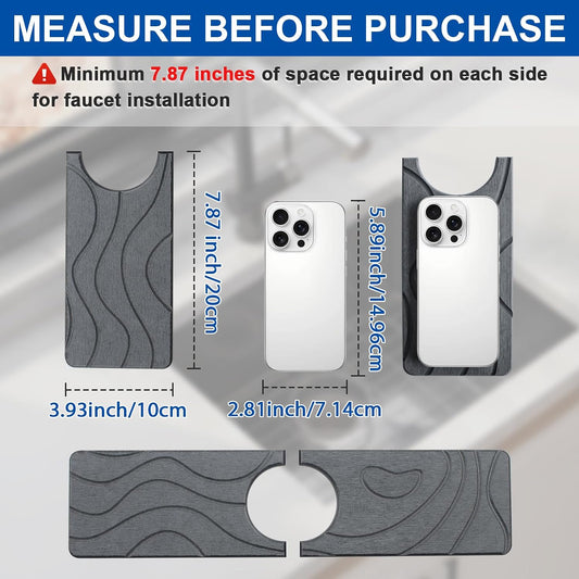 2 Pcs Faucet Mat for Kitchen Sink 15.74”×3.94” Diatomite Quick Dry Sink Splash Guard Absorbent Kitchen Stone Sink Tray Faucet Splash Guard for Bathroom Counter